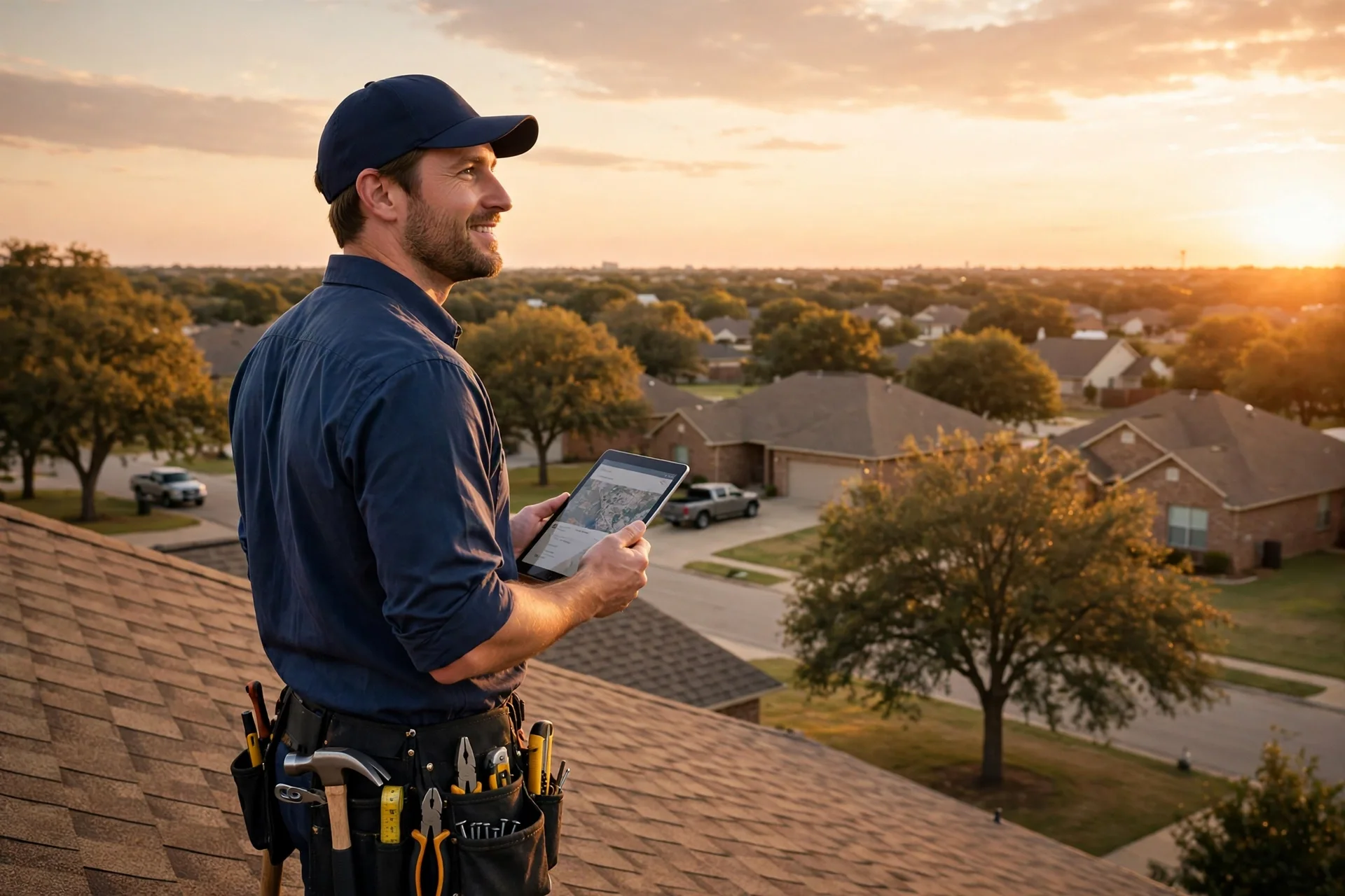 LoneRidge Roofing inspector examining a residential roof in North Texas