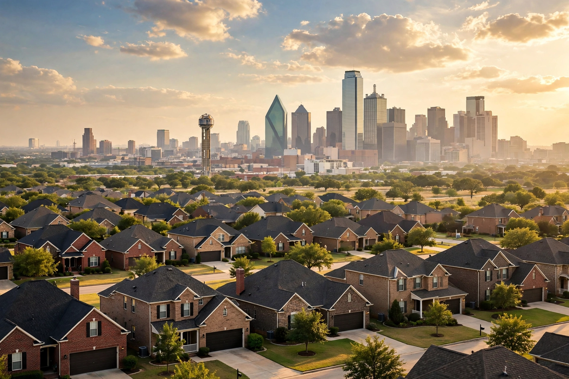 Residential rooftops in Euless, Texas