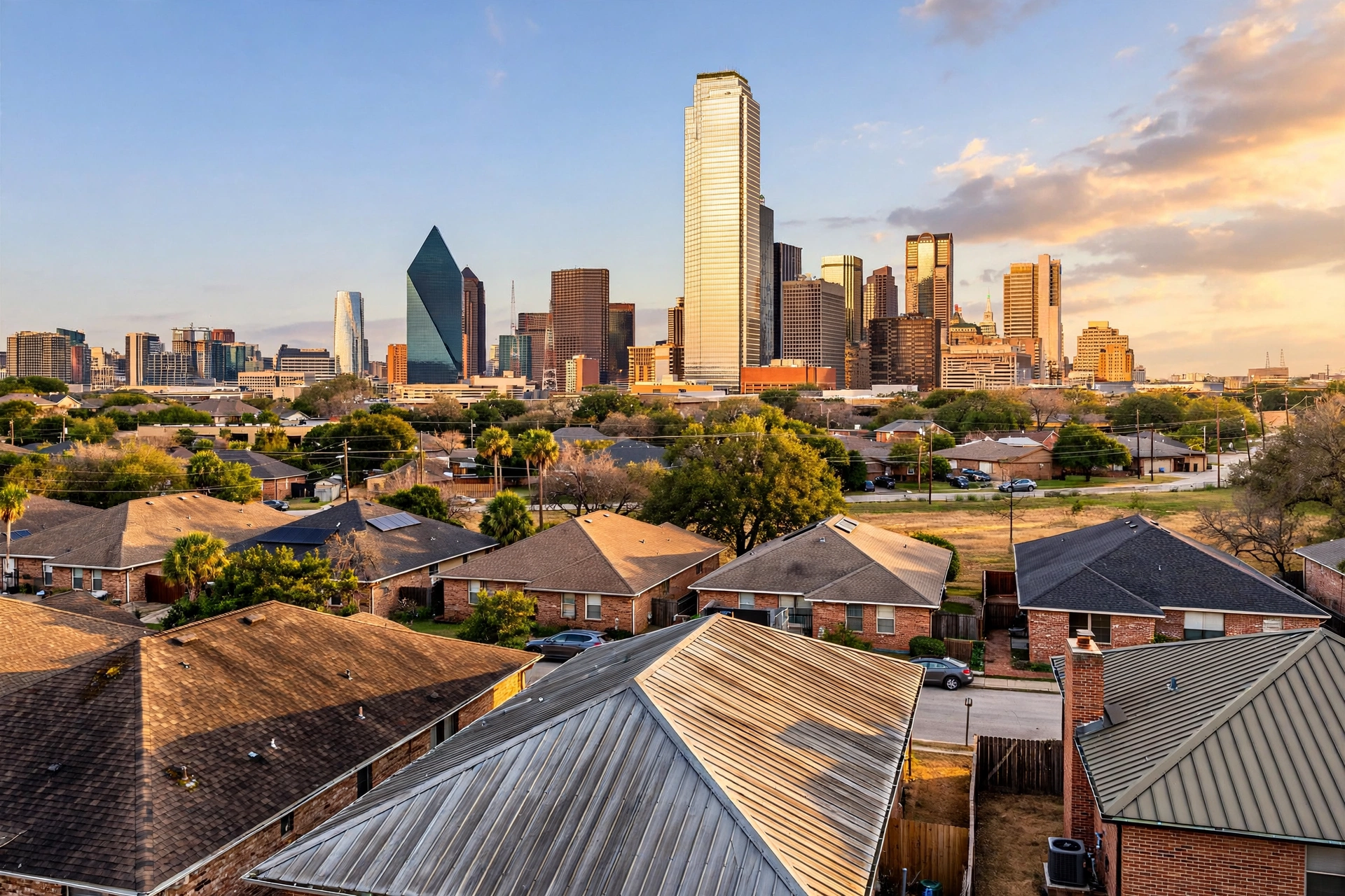 Residential rooftops in Katy, Texas