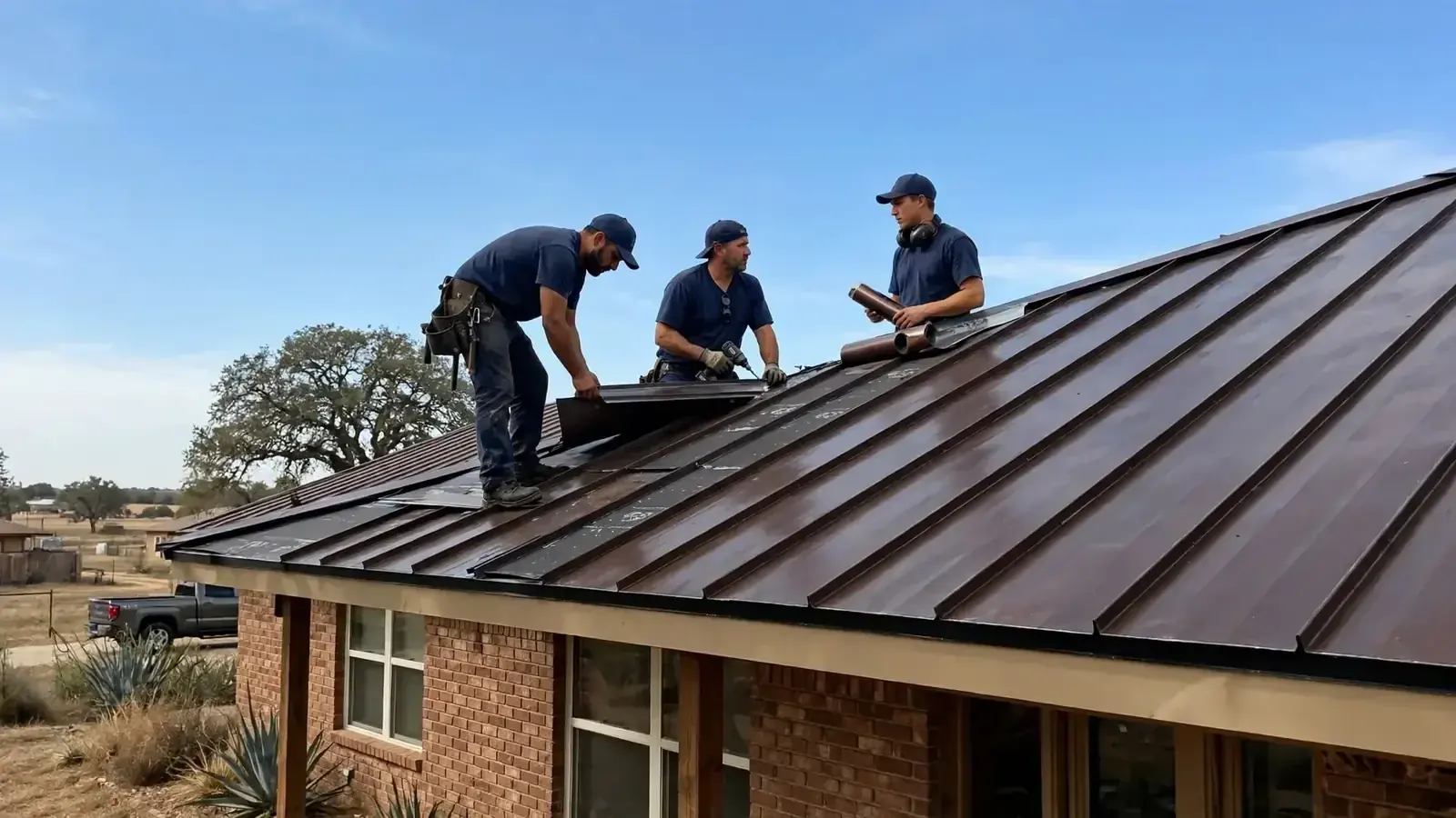Standing-seam metal roof on a Texas ranch home